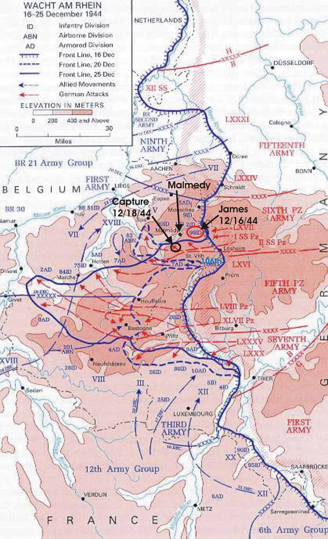 Map of the Battle of the Bulge, 16-25 December, 1944