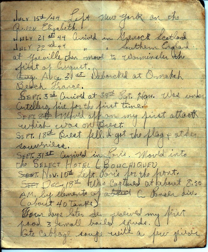 First page of a diary maintained by James L. Wynn during WWII